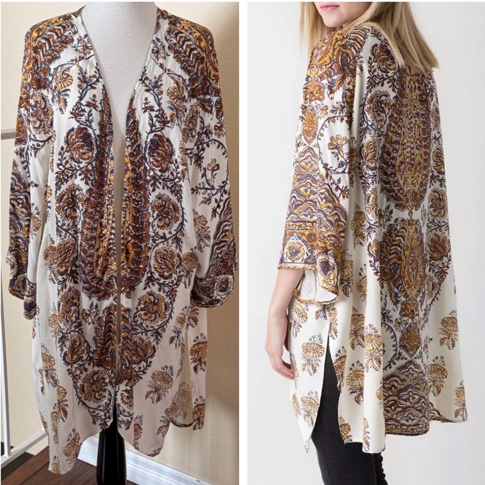 Billabong Tame Heart Fly Away Cardigan Boho Abstract Print Kimono Size L